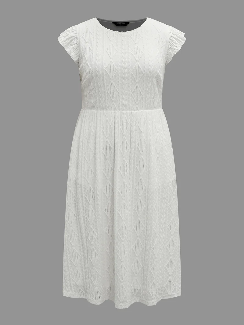 Flutter Sleeve Textured Pockets Midi Dress