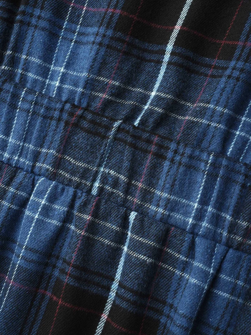 Plaid Pattern Overall Buttons Slit Midi Dress