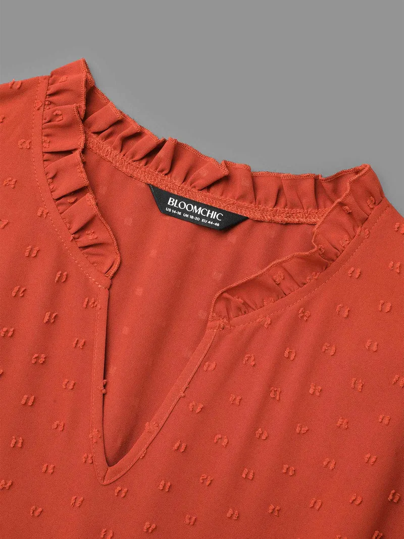 Notched Collar Textured Pleated Midi Dress