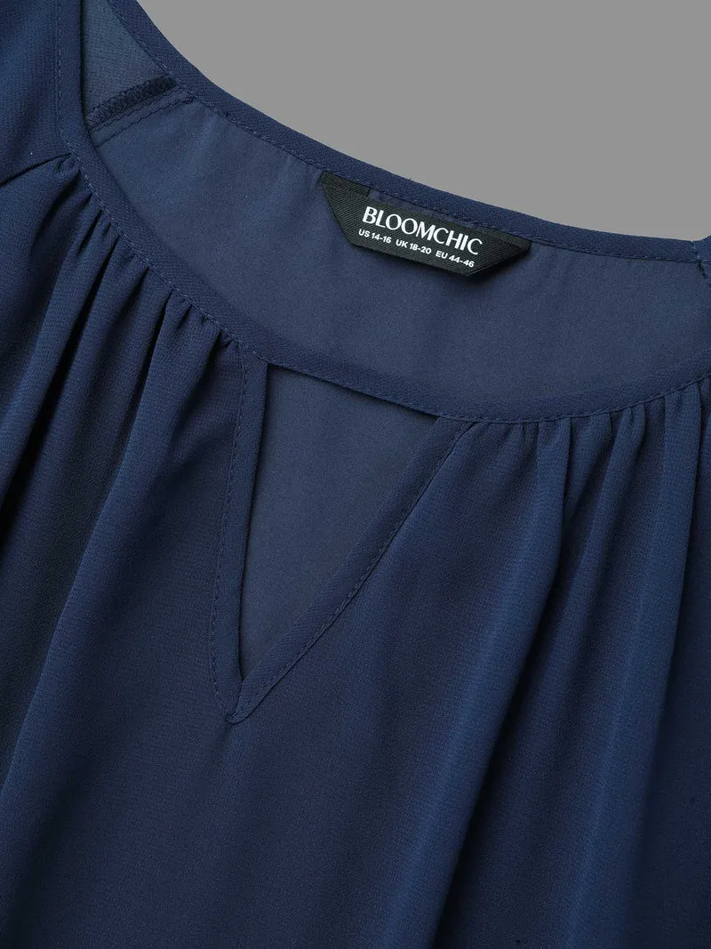 Ruched Neckline Lotus Leaf Sleeve Blouse