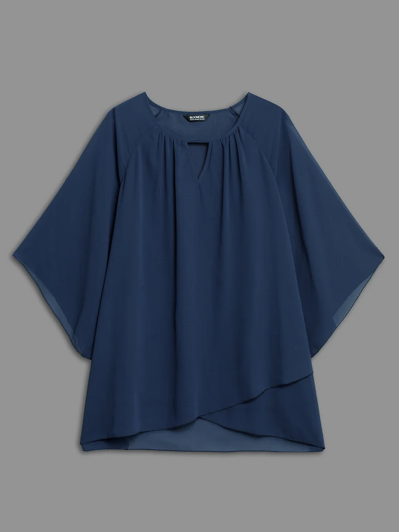 Ruched Neckline Lotus Leaf Sleeve Blouse