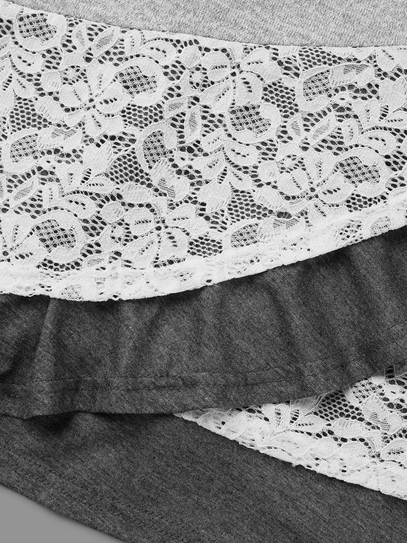 Lace Overlap Hem Round Neck T-Shirt
