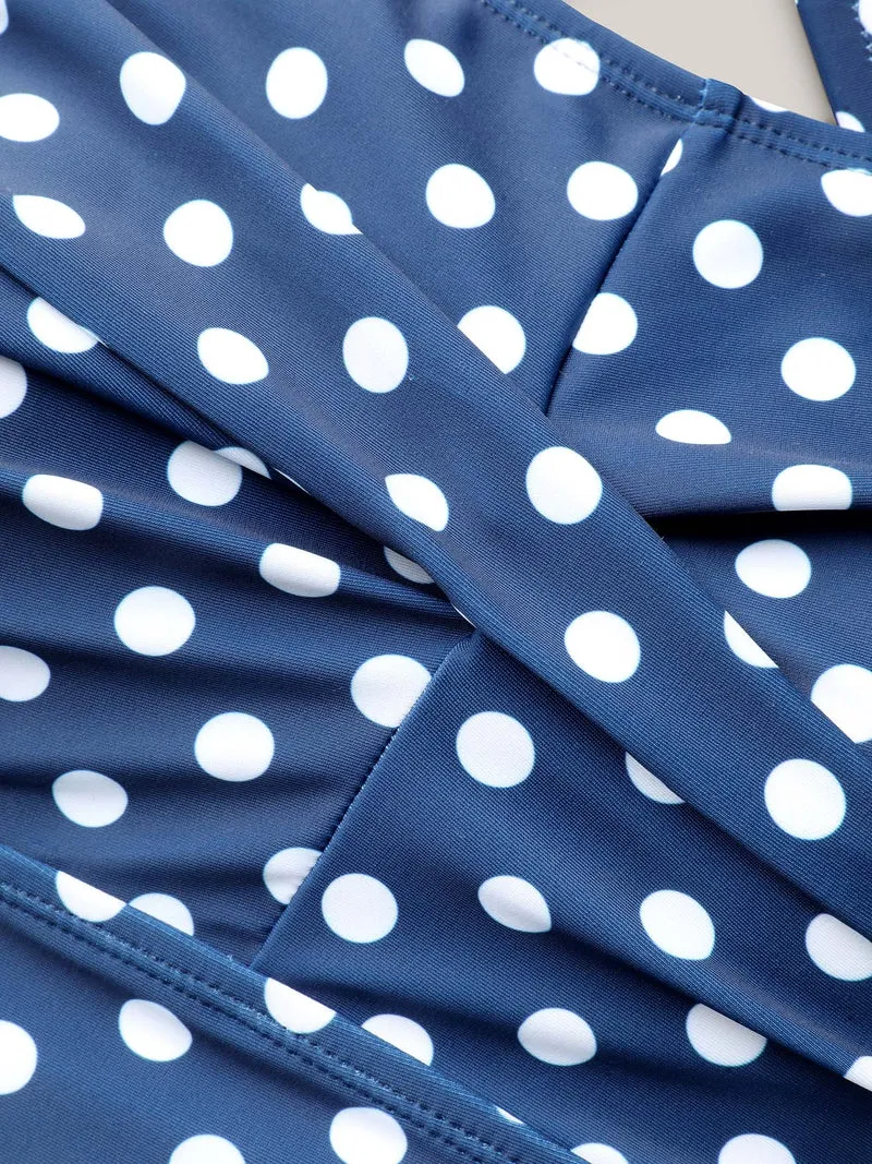 Polka Dots Twist Front Ruched One-Piece Swimsuit