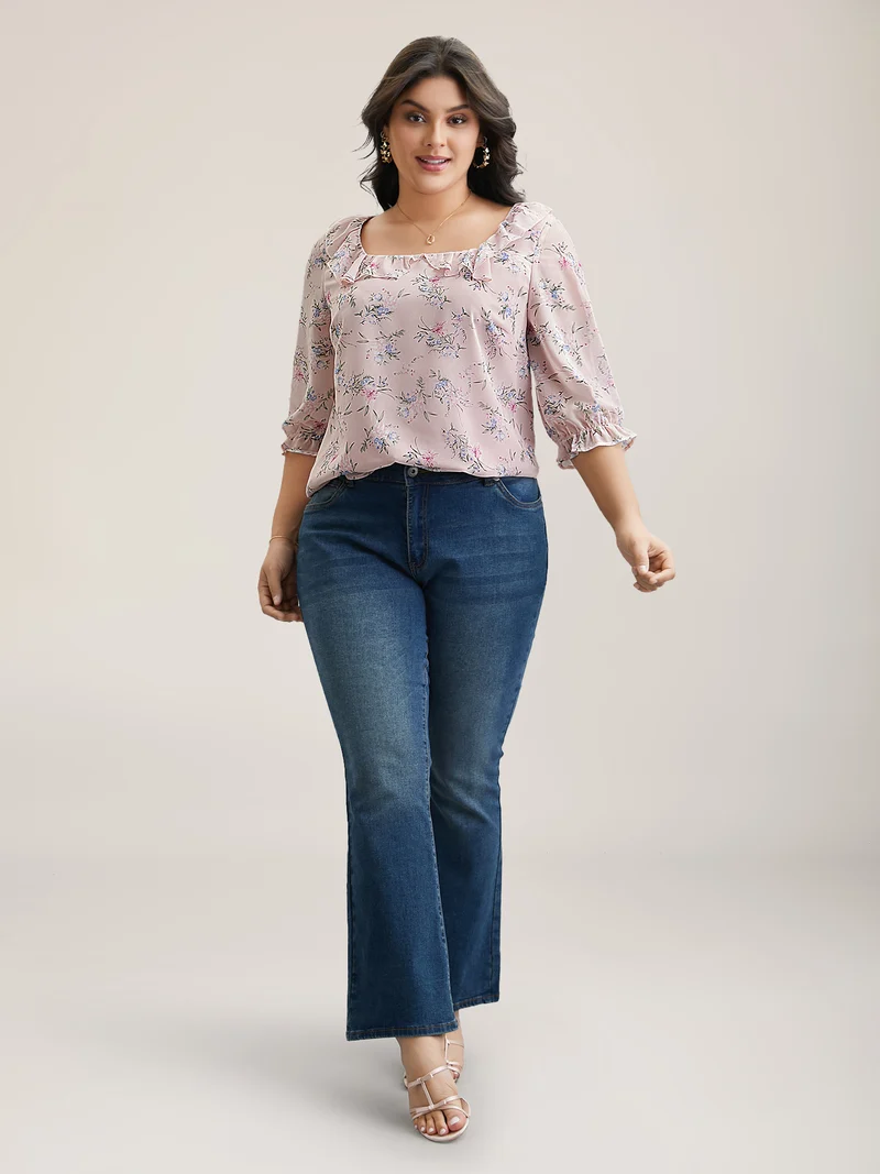 Chiffon Printed Ruffled Shirt