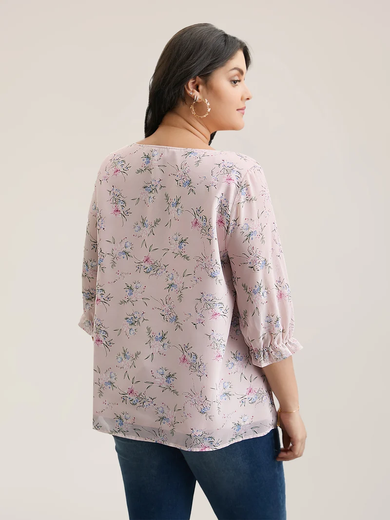Chiffon Printed Ruffled Shirt