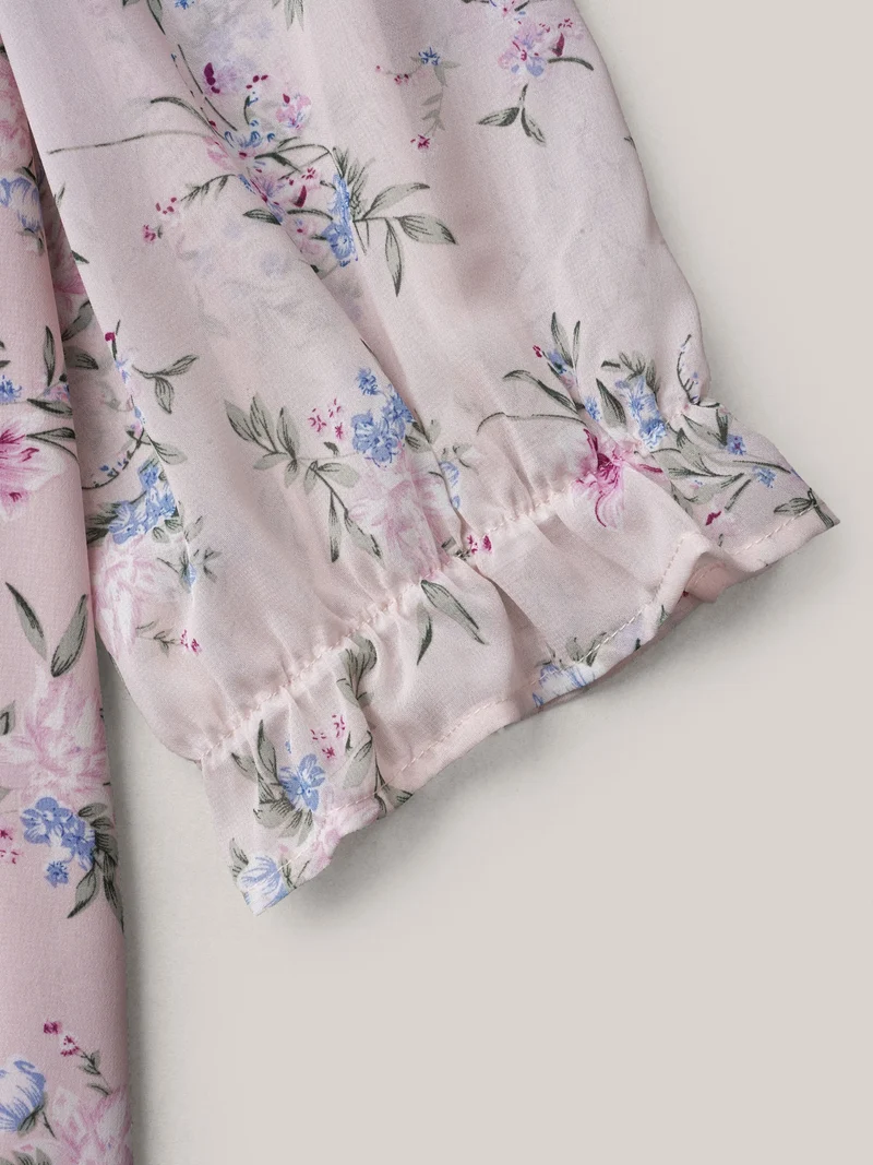Chiffon Printed Ruffled Shirt