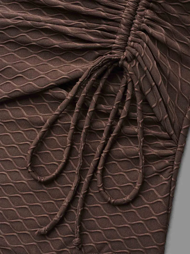 Ruched Drawstring Surplice Neck One-Piece Swimsuit
