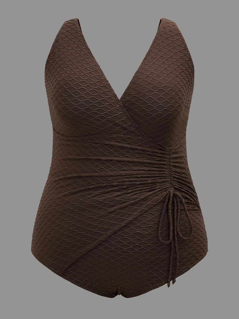 Ruched Drawstring Surplice Neck One-Piece Swimsuit