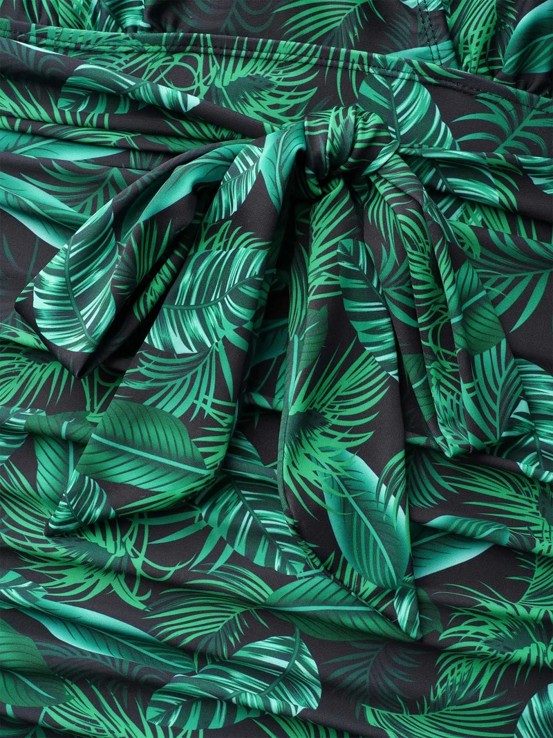 Tropical Leaf Print One-Piece Swimsuit