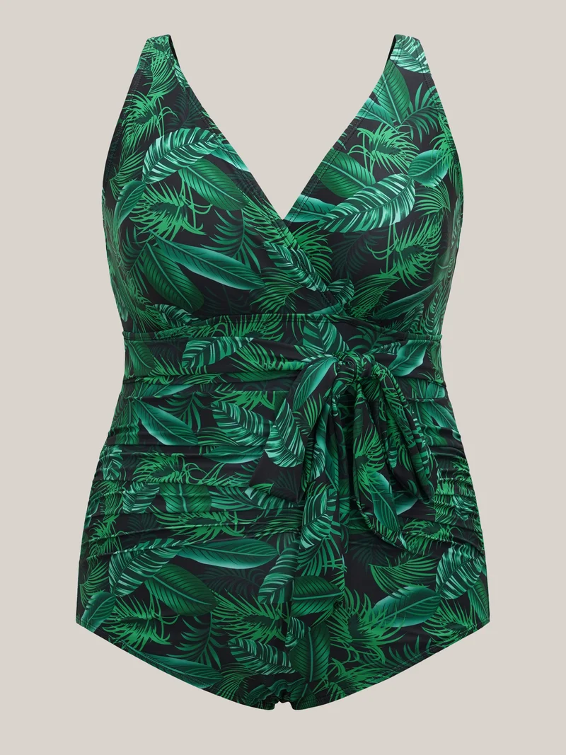 Tropical Leaf Print One-Piece Swimsuit