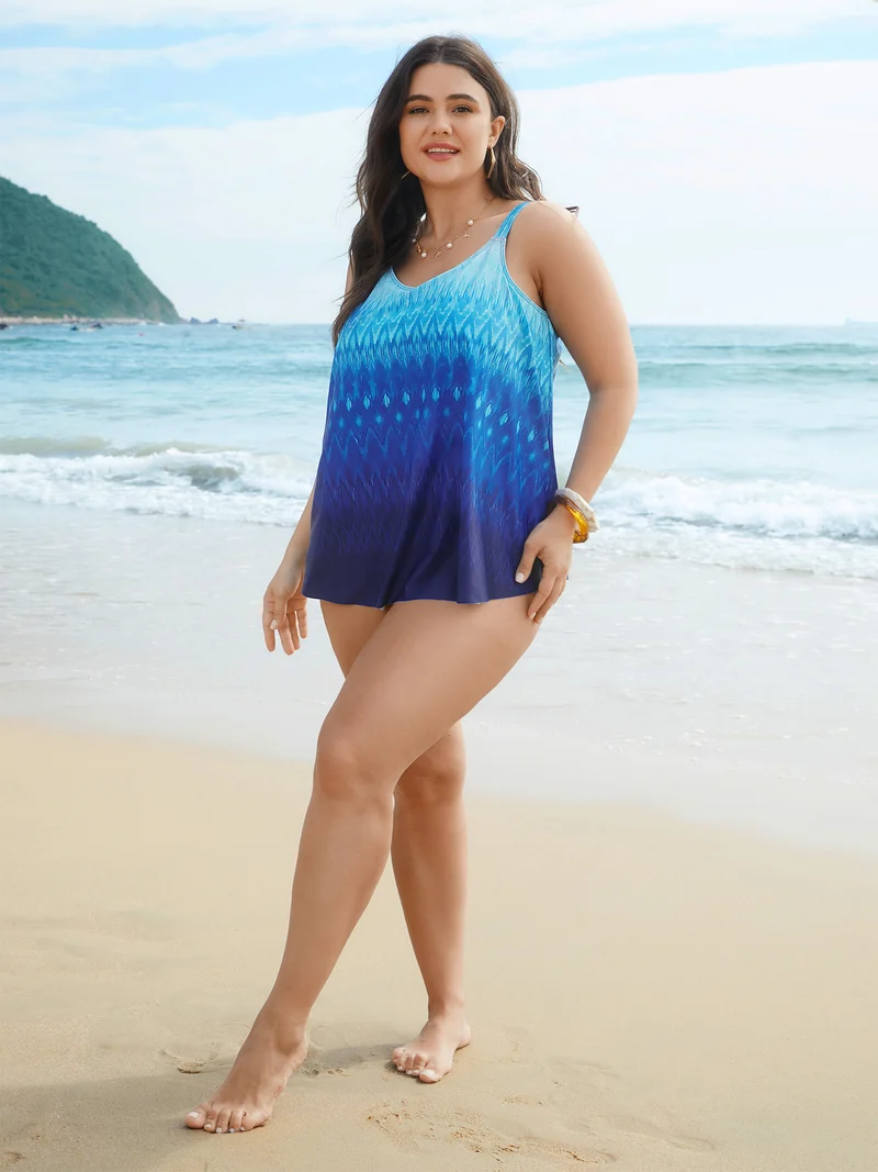 Gradient Sea Print Adjustable Swim Top