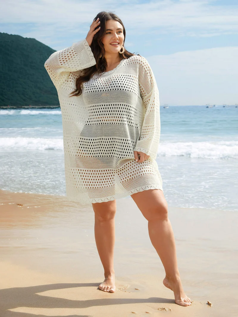 Cut-Out Plain Round Neck Swim Cover-Up