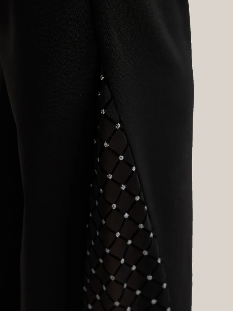 Mesh Spliced Mid Rise Flared Pants