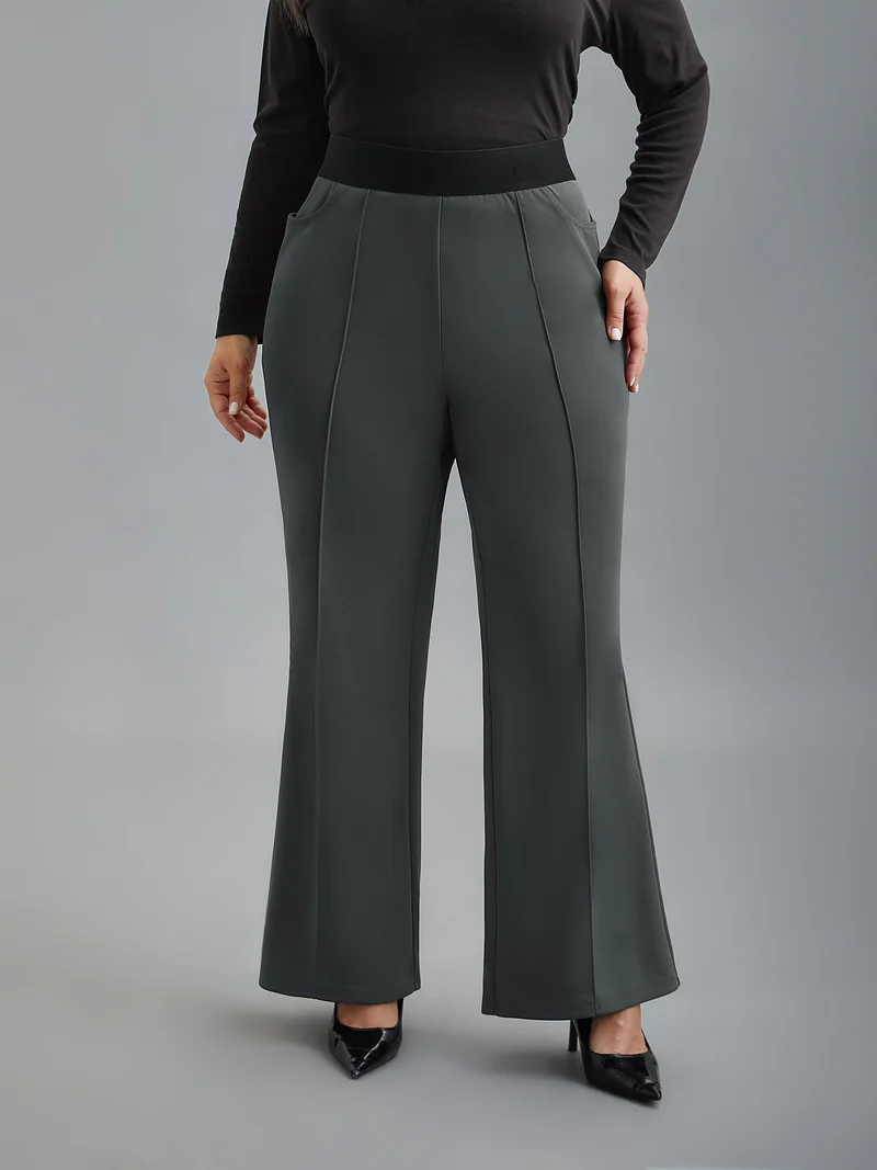 Seamed Front Color Contrast Flared Pants