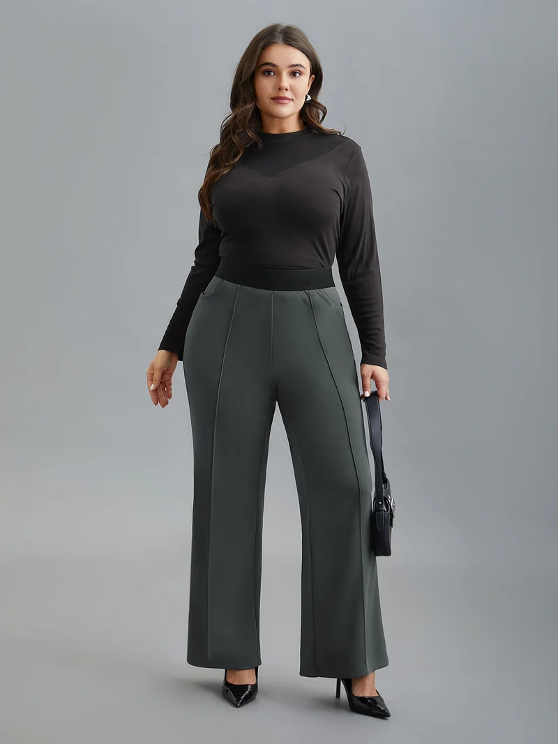 Seamed Front Color Contrast Flared Pants