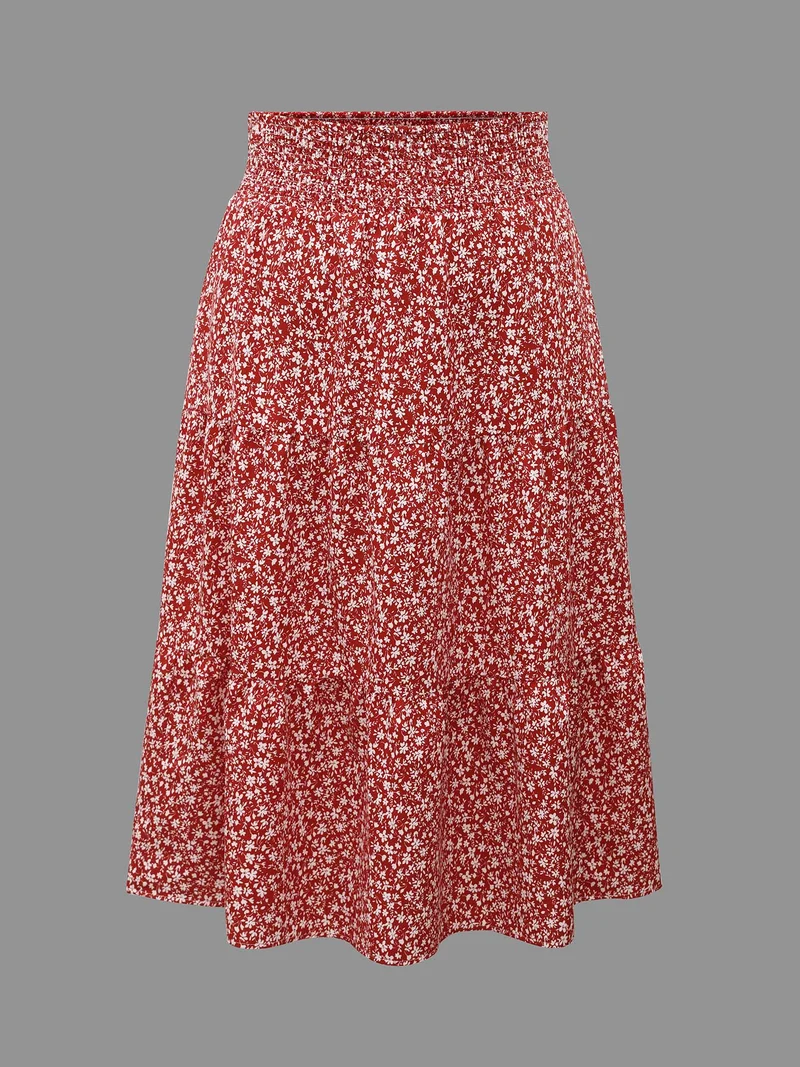 Romantic Floral Waist Shirred Midi Skirt