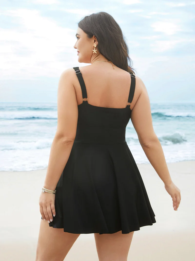 Tropical Leaf Print Twist Front Swim Dress