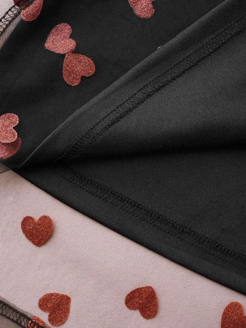 Heart Print Glitter Stretchy Waist Skirt
