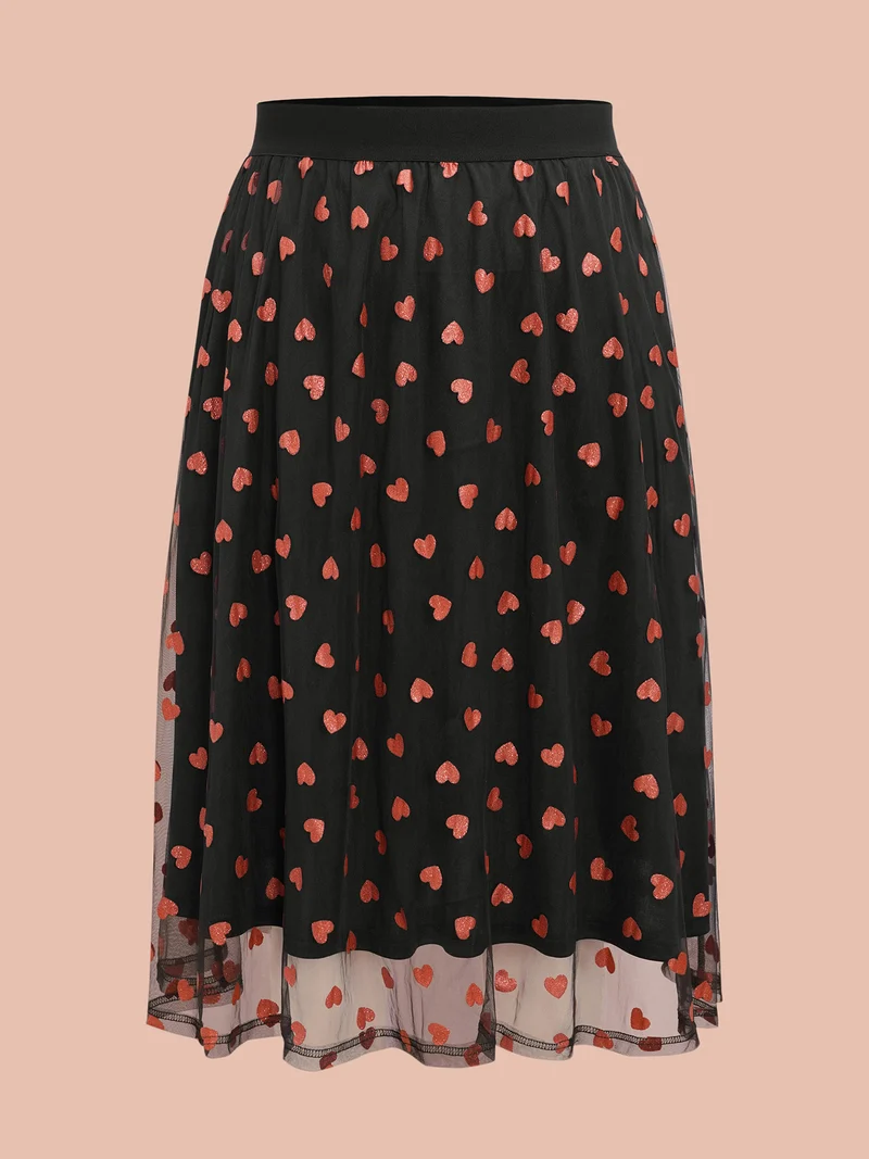Heart Print Glitter Stretchy Waist Skirt