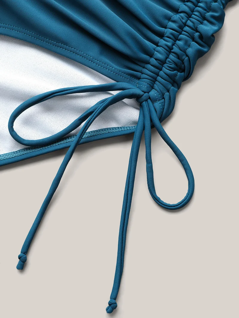 Contrast Webbing Drawstring Gathered One-Piece Swimsuit