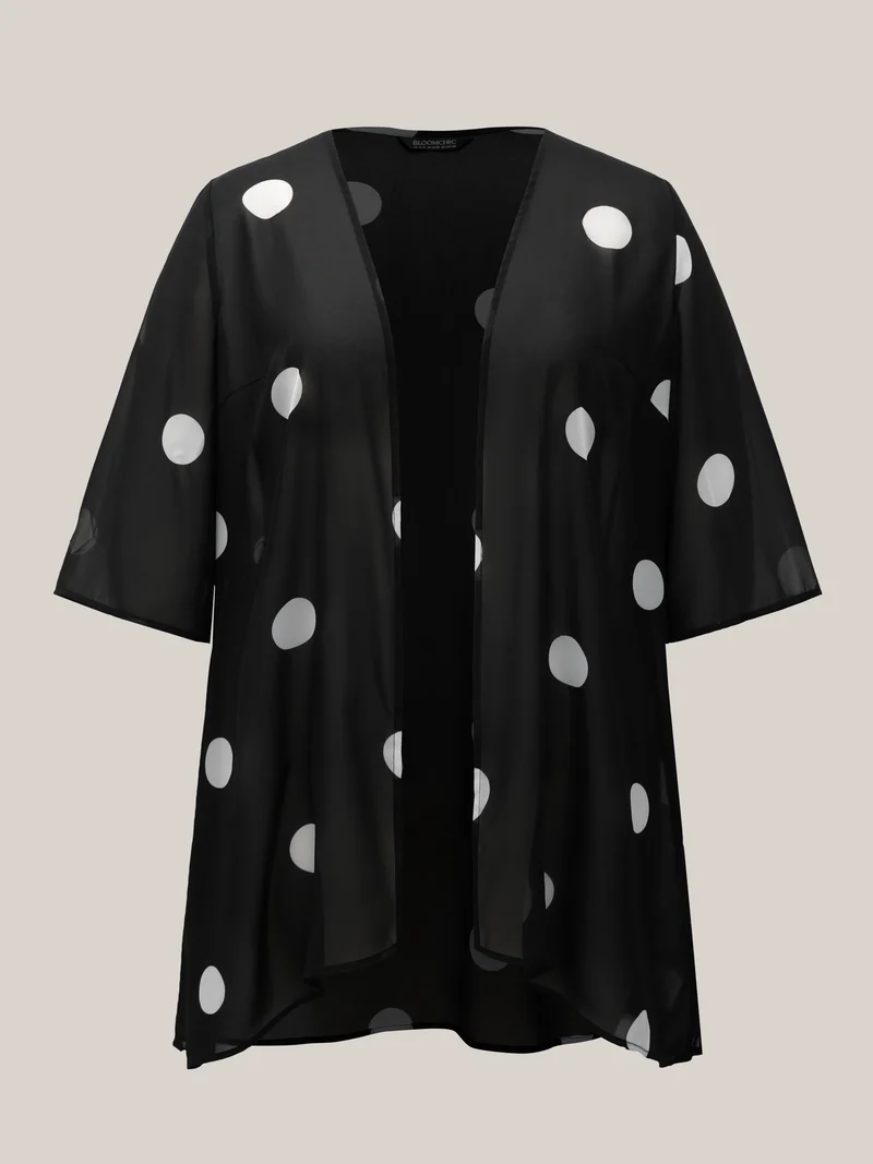 Polka Dot Chiffon Sheer Open-Front Kimono
