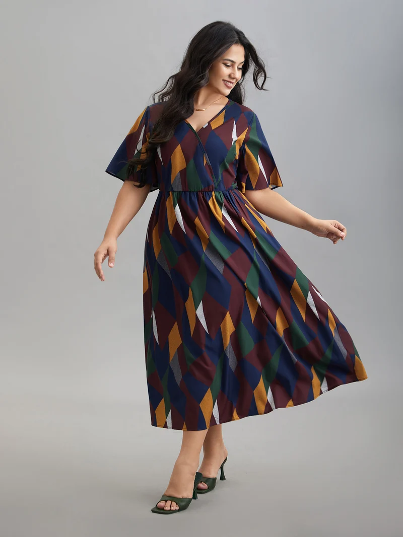 Geometric Print Fit and Flare Midi Dress