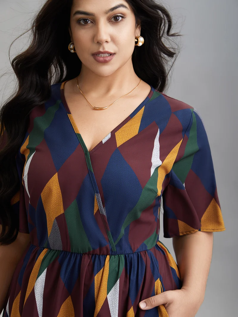 Geometric Print Fit and Flare Midi Dress