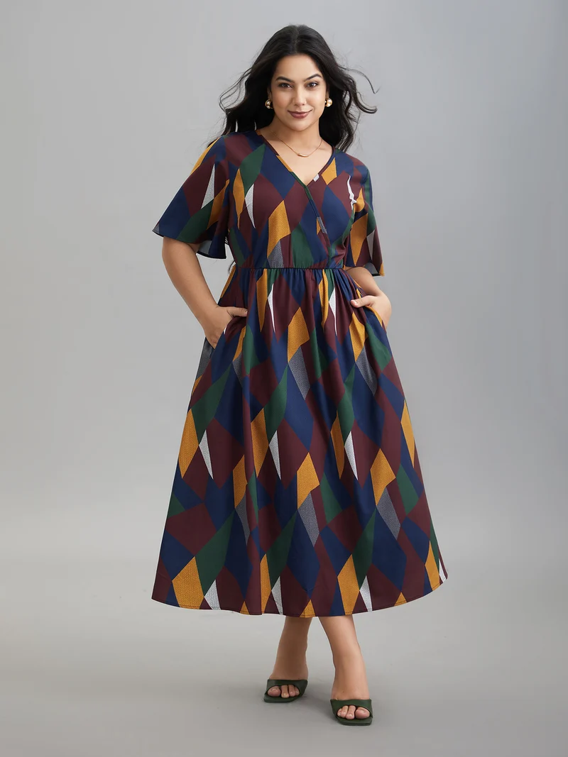 Geometric Print Fit and Flare Midi Dress