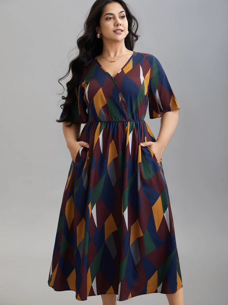 Geometric Print Fit and Flare Midi Dress