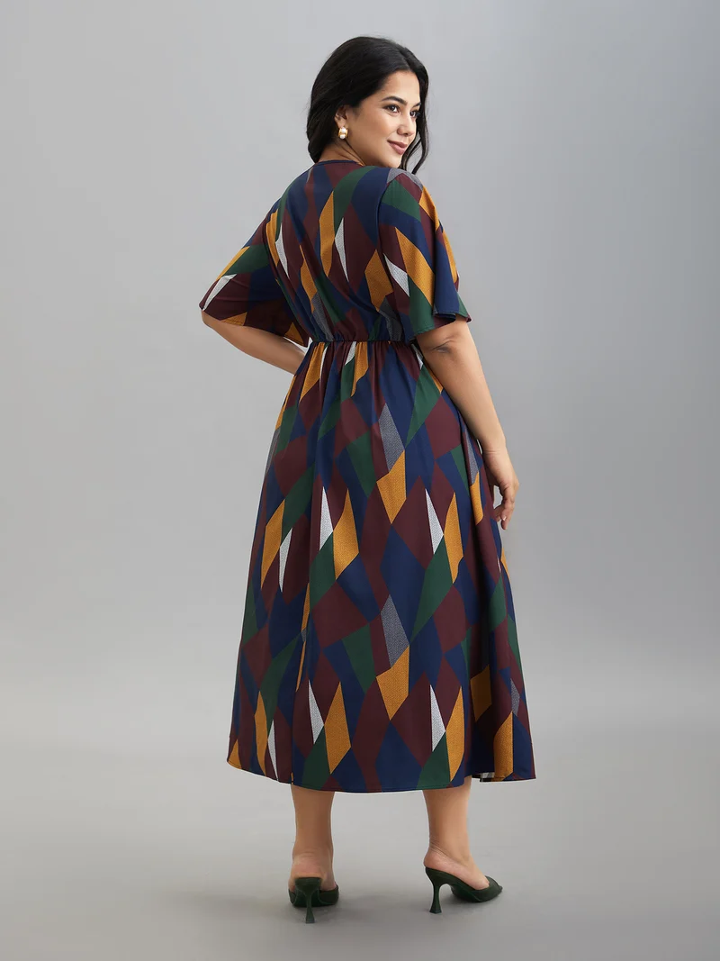 Geometric Print Fit and Flare Midi Dress