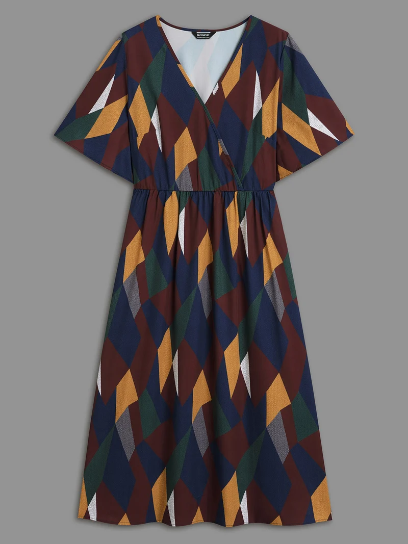 Geometric Print Fit and Flare Midi Dress