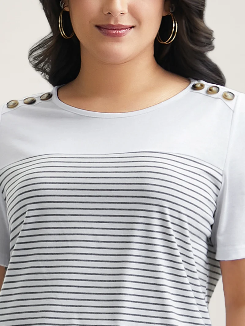 Striped Contrast Stretchy Button T-Shirt