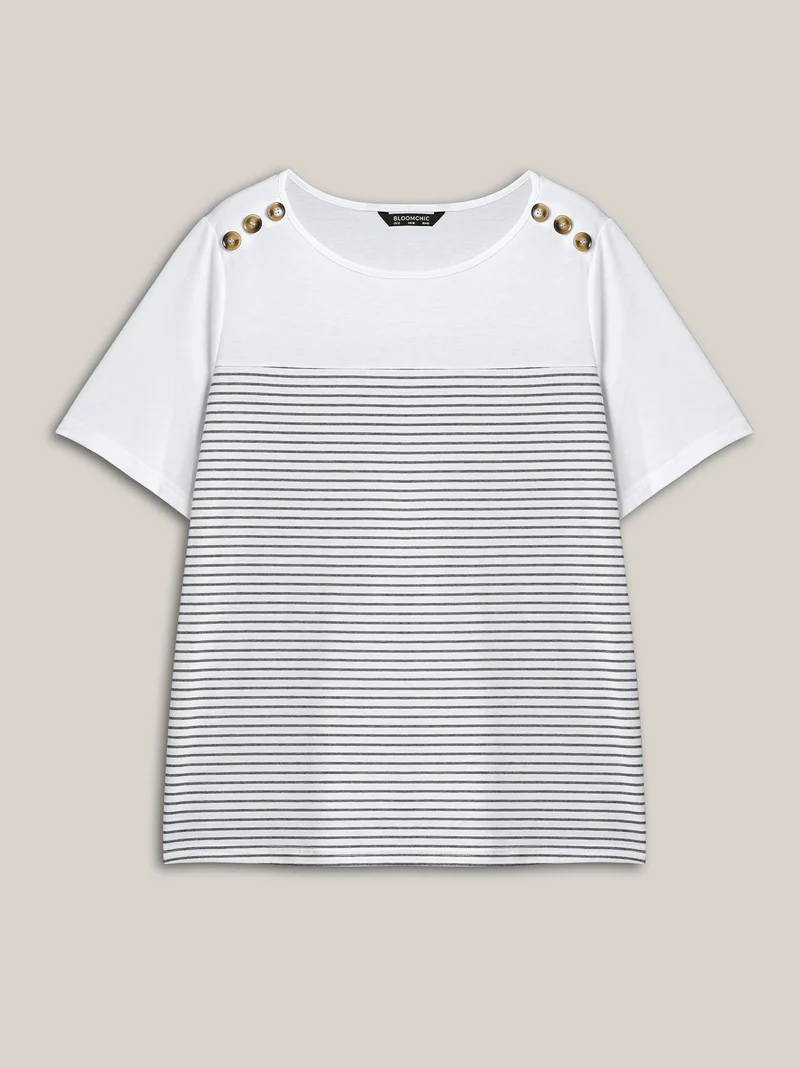 Striped Contrast Stretchy Button T-Shirt