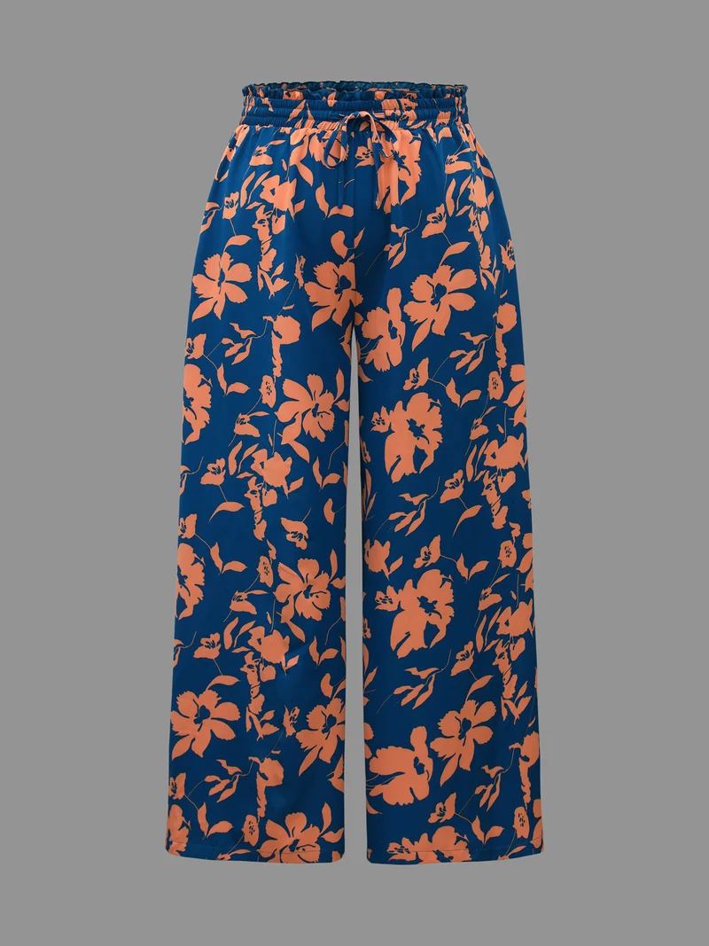 Floral Smocked Waist Flared Leg Pants