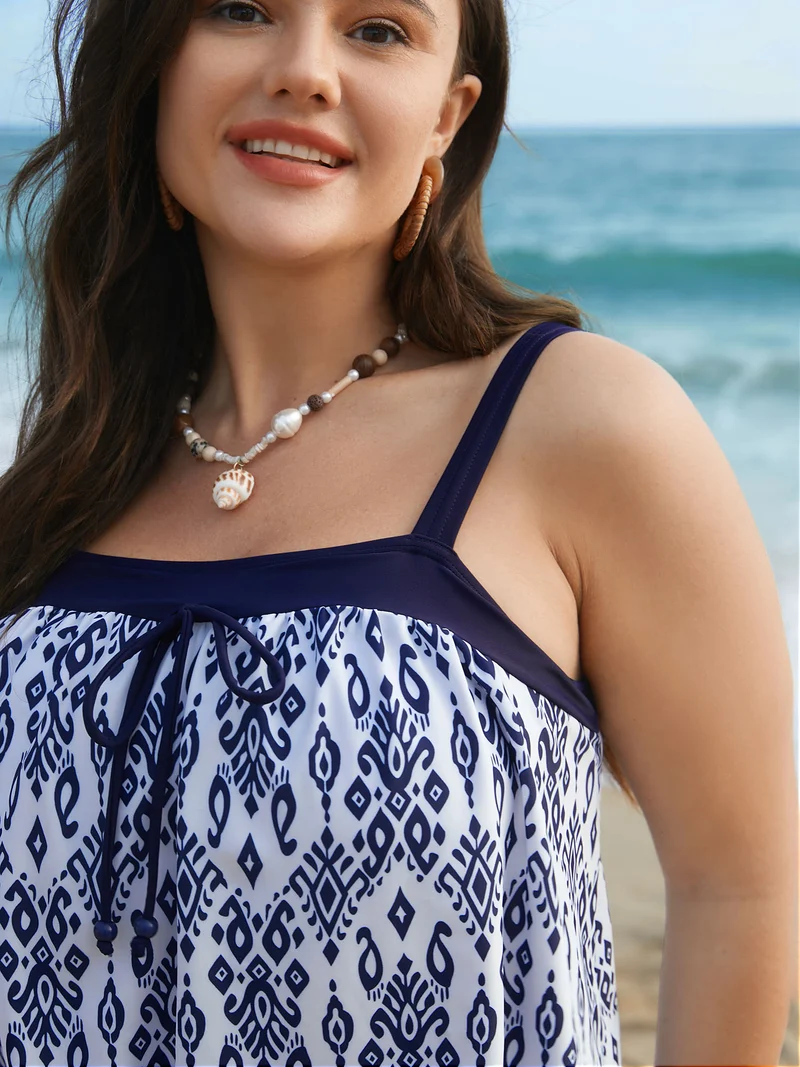 Boho Print Ties Adjustable Straps Swim Top