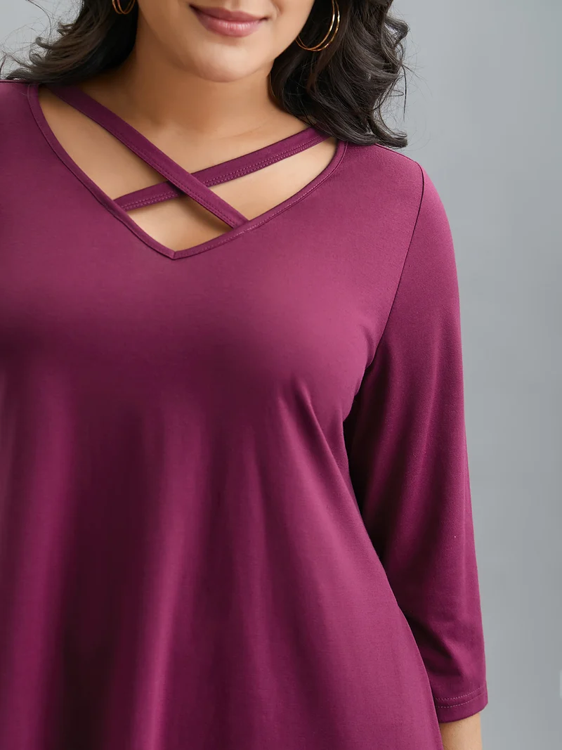 Crossover Neck-Tie Flared T-Shirt