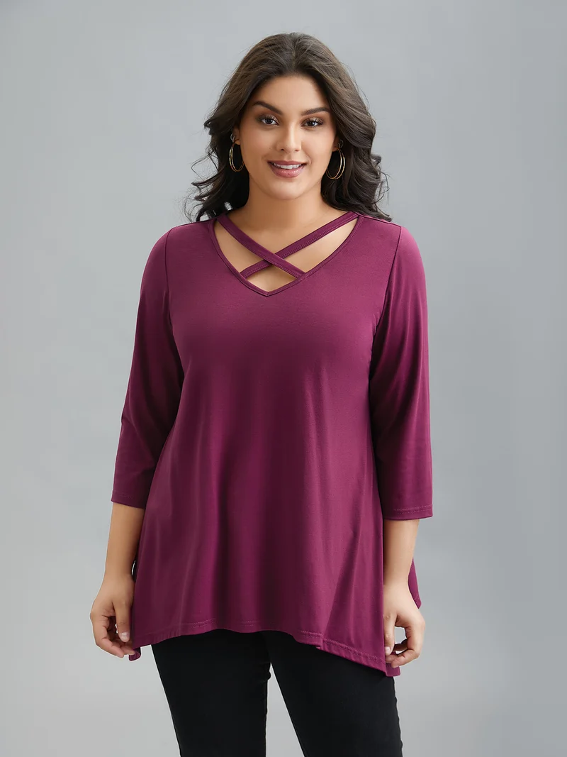 Crossover Neck-Tie Flared T-Shirt