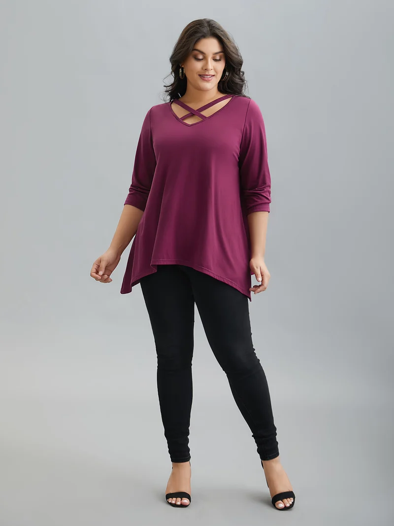 Crossover Neck-Tie Flared T-Shirt