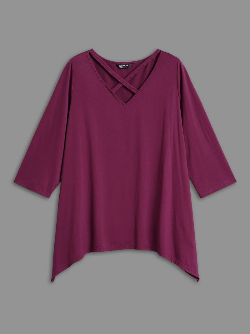 Crossover Neck-Tie Flared T-Shirt