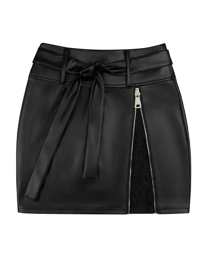 Jupe Dentelle Patchwork Bodycon PU