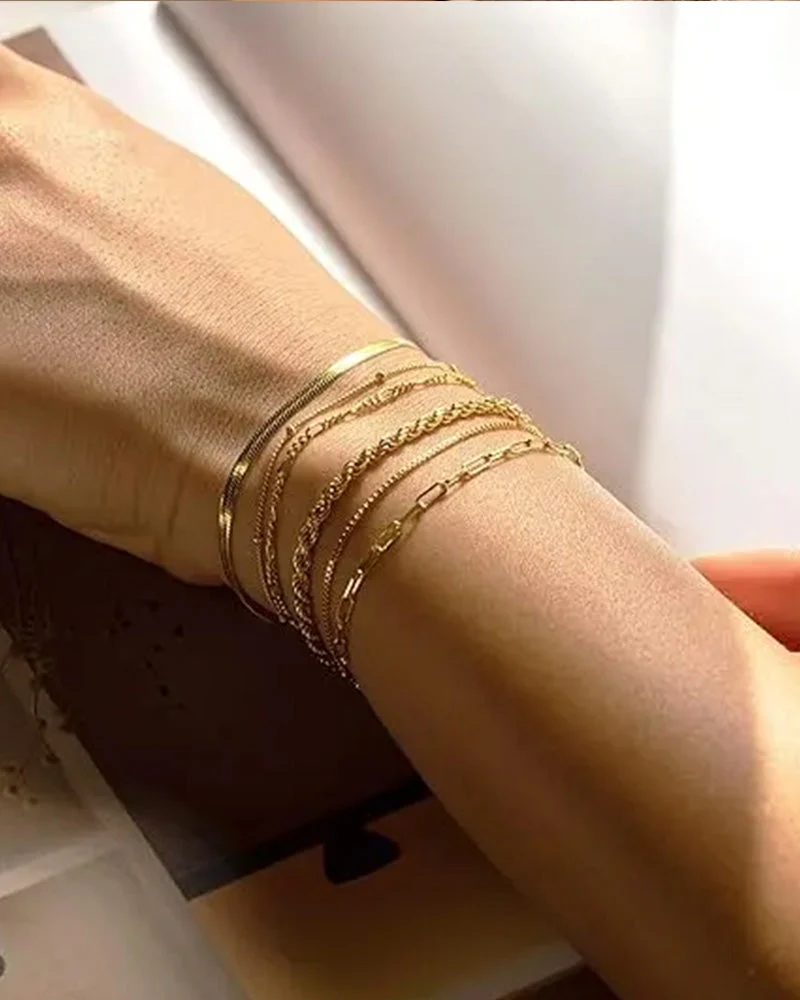 Ensemble De Bracelets Maillons Cubains Fins Et Superposables