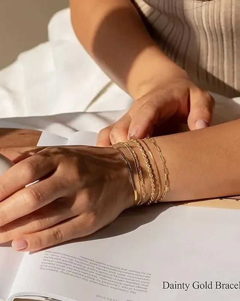 Ensemble De Bracelets Maillons Cubains Fins Et Superposables