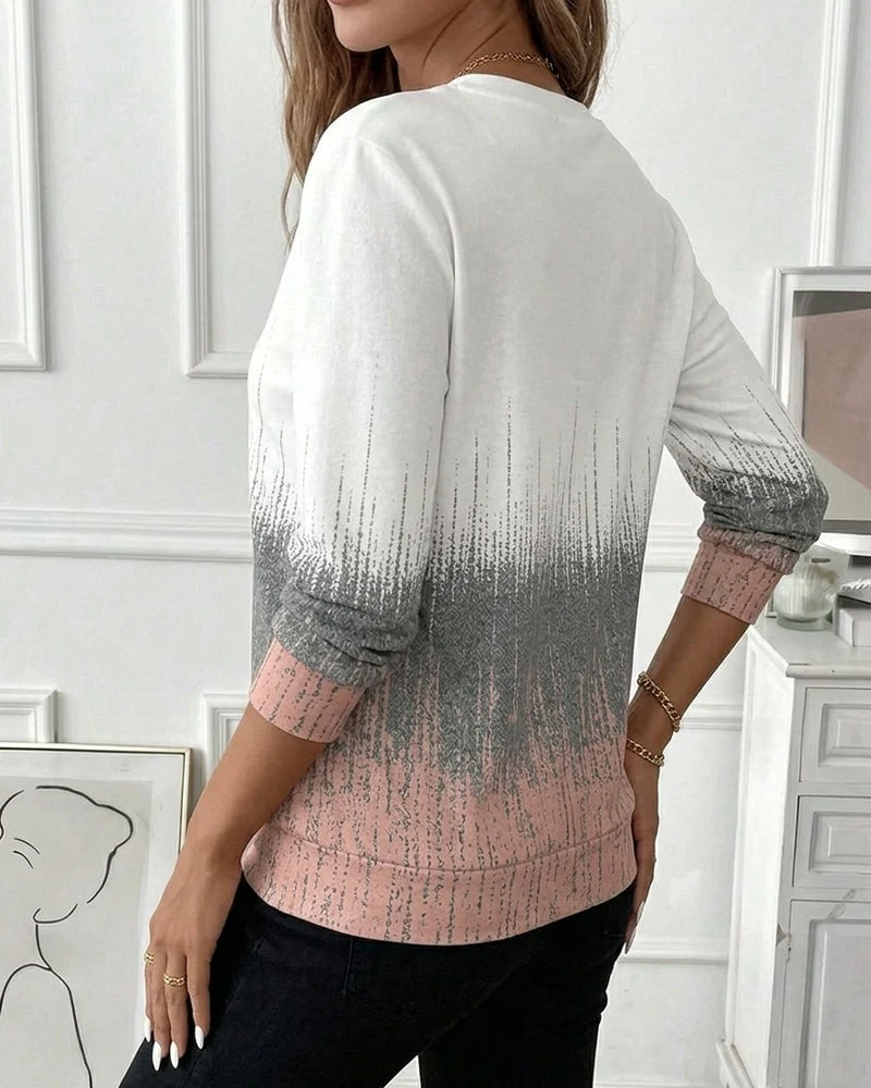 Sweatshirt Demi Fermeture Éclair Dégradé Manche Longue