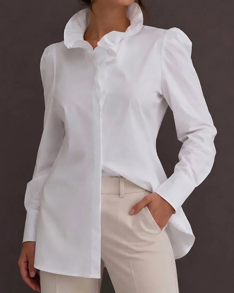 Blouse Volant Garniture Manches Longues Manches Ballon
