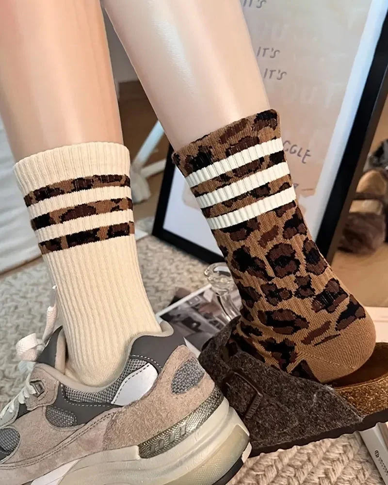 Chaussettes Imprimé Léopard Mi‑Mollet