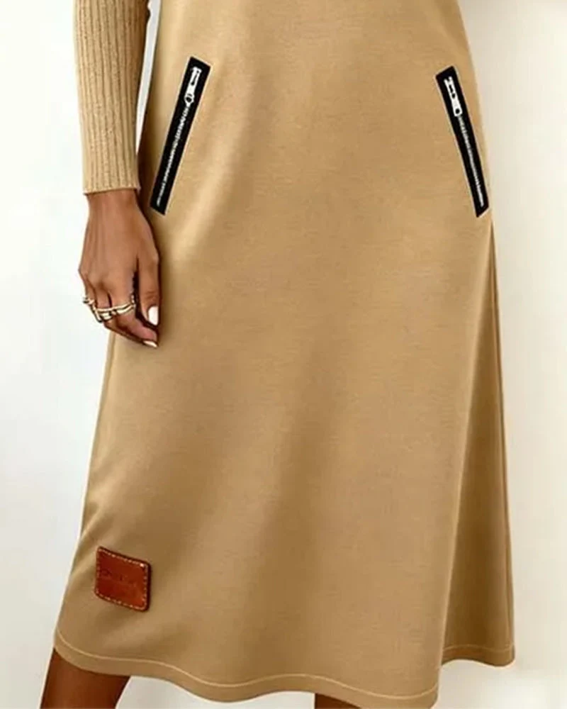 Robe Revers Fermeture Éclair Unie Ligne A