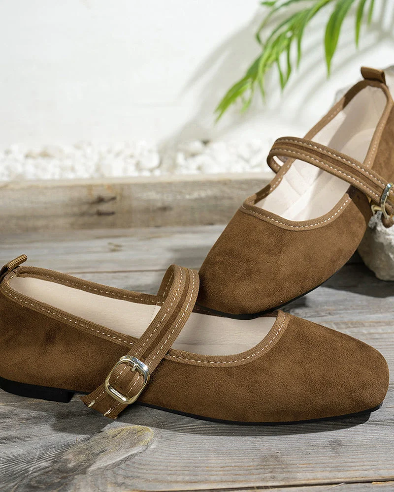 Femme Vintage Classique Élégant Bout Carré Classique Mary Jane Chaussures