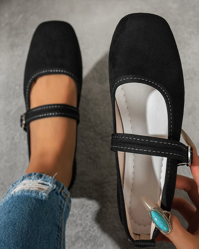 Femme Vintage Classique Élégant Bout Carré Classique Mary Jane Chaussures