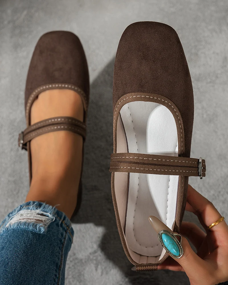 Femme Vintage Classique Élégant Bout Carré Classique Mary Jane Chaussures