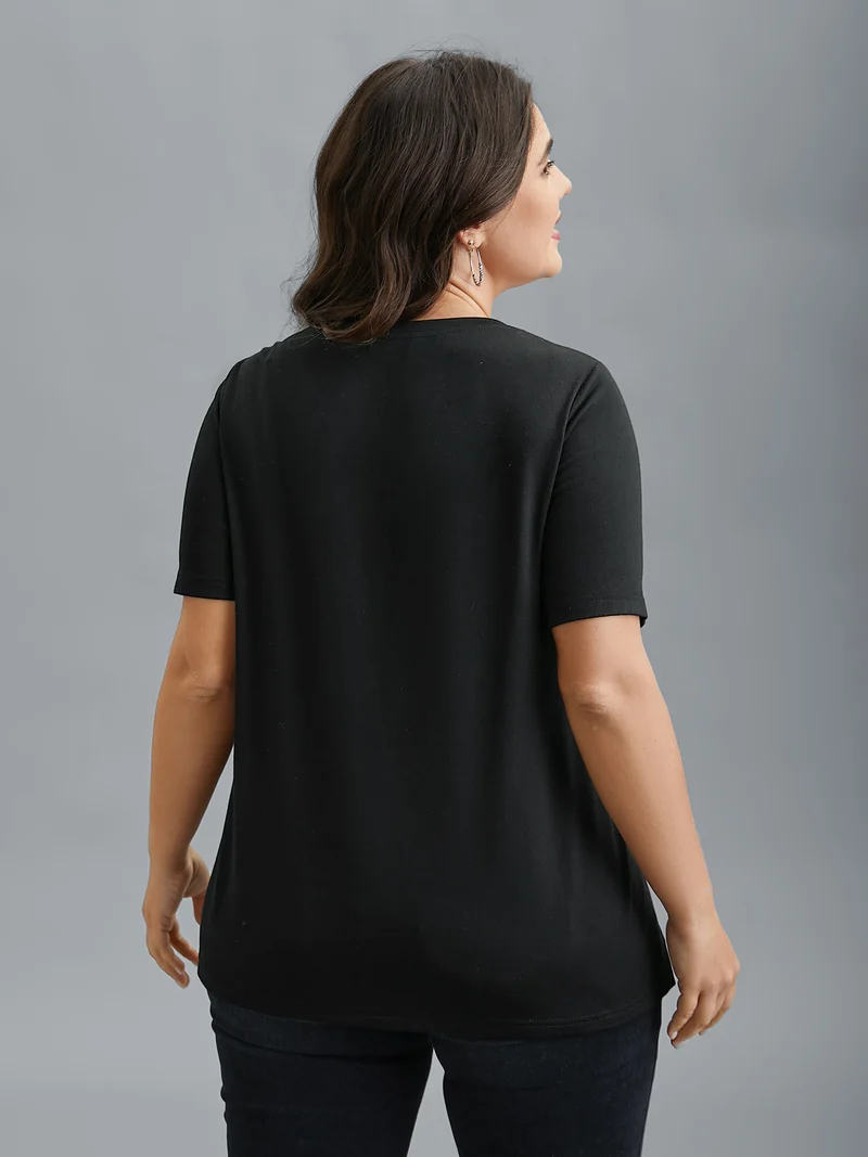 Leopard Print Contrast Patchwork Fitted T-Shirt